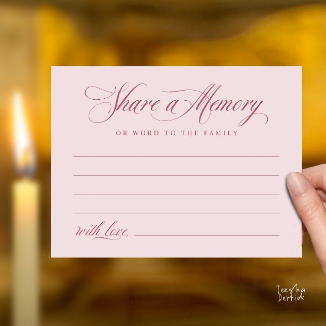 Postal Cartão de Memória Serviço Funerário para Compartil (Share a Memory Funeral Service Memorial Card in Dusty Rose Pink)