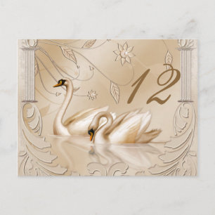 Postal Cartão de Mesa Cisnes Dourados Elegantes