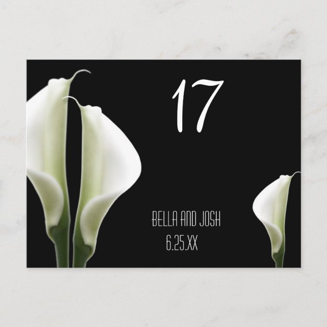 Postal Cartão de Mesa de Casamento Calla Lily Postca (Frente)