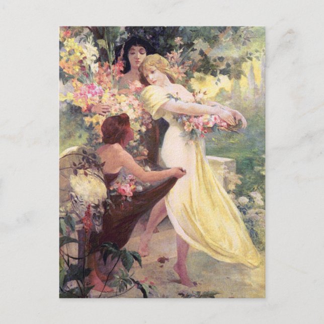 Postal Cartão de Mucha:  Espírito do primavera (Frente)