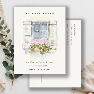 Postal Cartão de mudança com janela floral vintage de cot