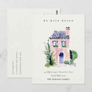Postal Cartão de Mudança da Casa Rosa com Janela Floral