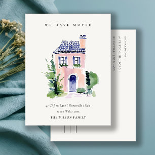 Postal Cartão de Mudança da Casa Rosa com Janela Floral