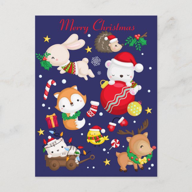 Postal Cartão de Natal Animais Fofos (Frente)