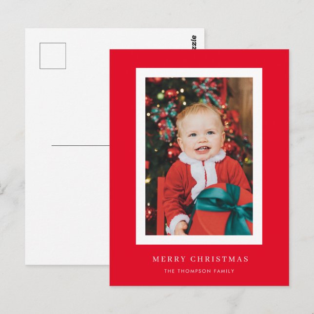 Postal Cartão de Natal Clássico de Fundo Vermelho (Frente/Verso)