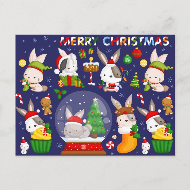 Postal Cartão de Natal Coelhinhos (Frente)