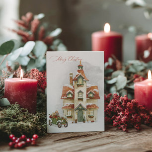 Postal Cartão de Natal com Aquarela das Festas de Natal