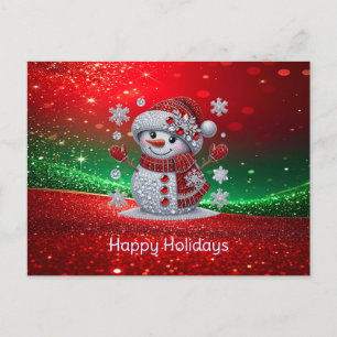 Postal Cartão de Natal com Boneco de Neve e Rhinestones