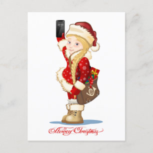 Postal Cartão de Natal com desenho animado Snow Maiden -