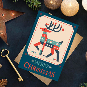 Postal Cartão de Natal com Design de Ilustração de Reinde