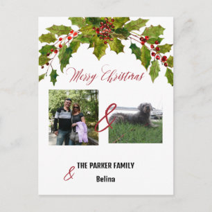 Postal Cartão de Natal com Foto da Família e Cachorro