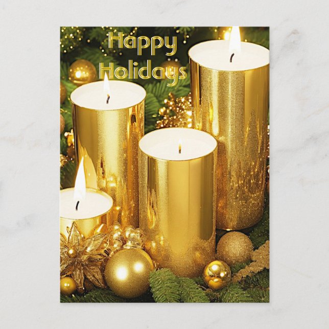 Postal Cartão de Natal com Velas Douradas (Frente)