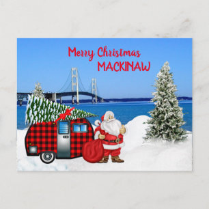 Postal Cartão de Natal da Cidade de Mackinaw com Papais n