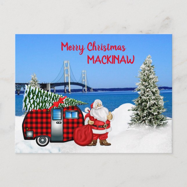 Postal Cartão de Natal da Cidade de Mackinaw com Papais n (Frente)