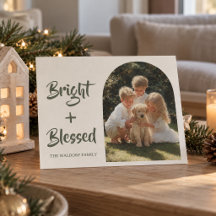 Cartão de Natal da Família com Foto Bright & Bless