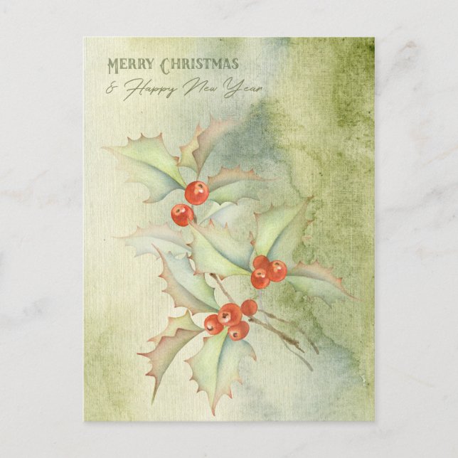 Postal Cartão de natal de aquarela com ramificação oca (Frente)