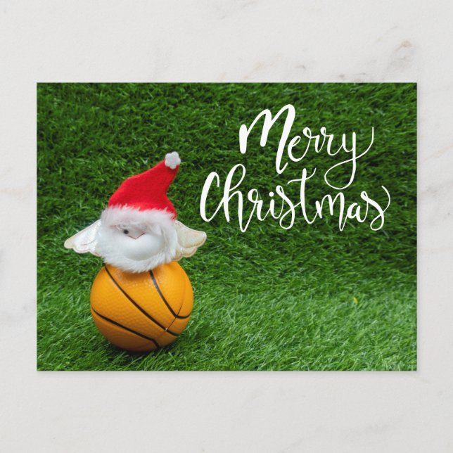 Postal Cartão de Natal de Basquete com Papai Noel (Frente)