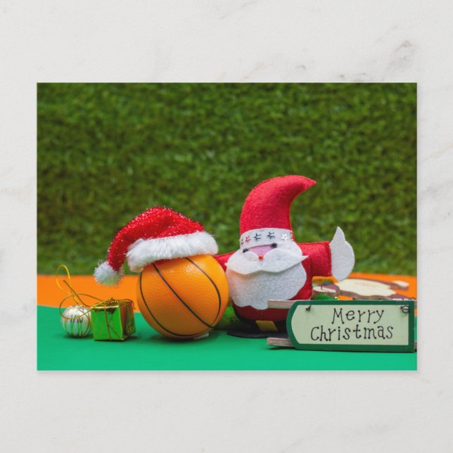 Postal Cartão de Natal de basquete com Papai Noel (Frente)