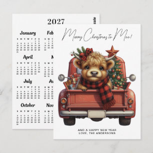 Postal Cartão de Natal de Caminhão com Calendário de Vaca