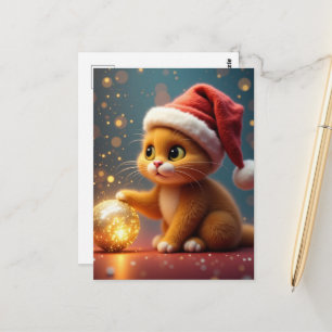 Postal Cartão de Natal de Gato