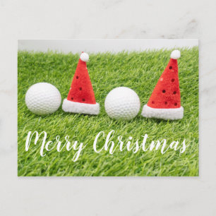 Postal Cartão de Natal de Golfe com chapéu de Papai Noel