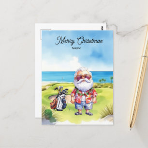 Postal Cartão de Natal de Golfe com Papai Noel do Havaí