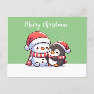 Postal Cartão de Natal de Kawaii Bonito com Snowman