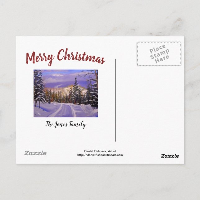 Postal Cartão de Natal de Montanha de Neve Bonita (Verso)