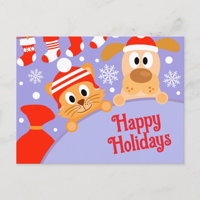 Postal Cartão de Natal de Negócios de Pet com Cachorro e  (Frente)