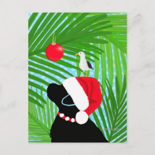 Postal Cartão de Natal do Labrador Preto Tropical com Pap