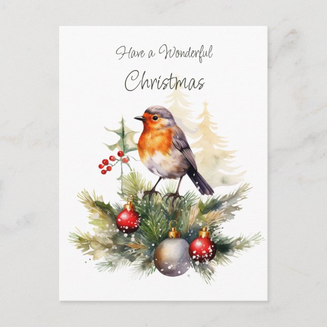 Postal Cartão de Natal do Robin Vermelho (Frente)