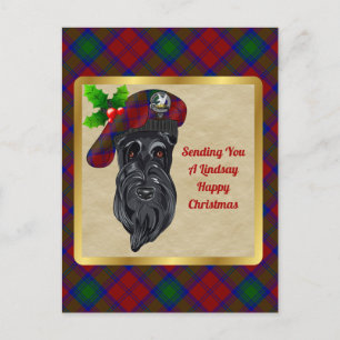 Postal Cartão de Natal do Símbolo e Tartan do Clã Lindsay