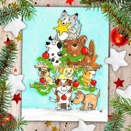 Postal Cartão de Natal Dogs Merry Christmas por Nicole Ja