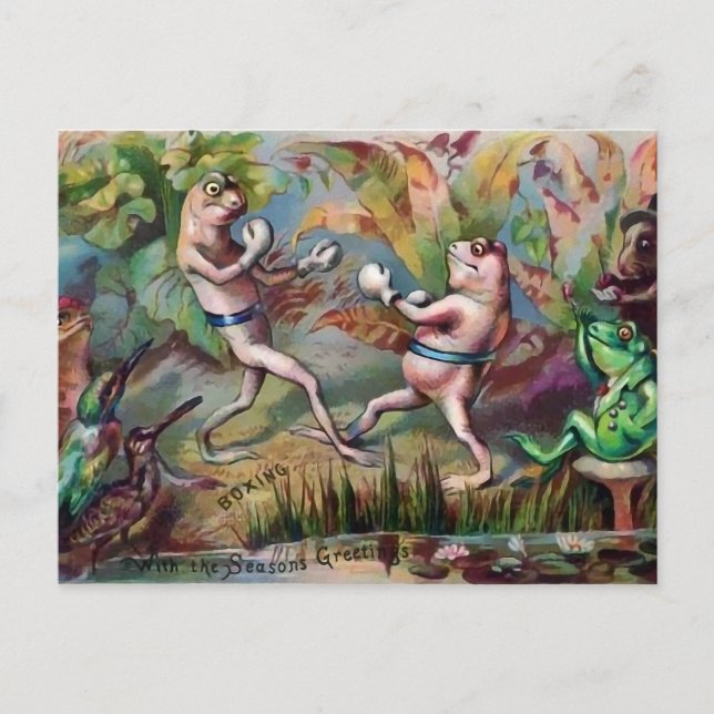 Postal Cartão de Natal dos sapos de boxe vitorianos (Frente)