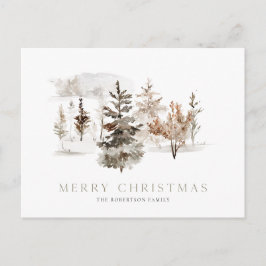 Postal Cartão de Natal em aquarela com paisagem de invern