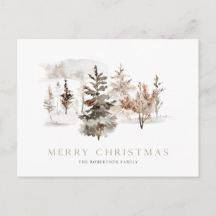 Postal Cartão de Natal em aquarela com paisagem de invern