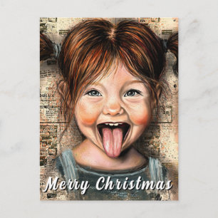Postal Cartão de Natal Engraçado de Menina Brincalhona
