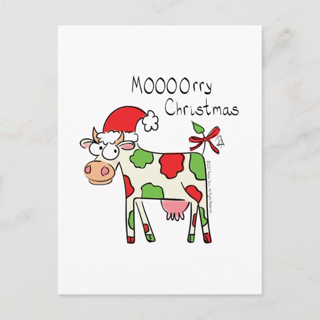 Postal Cartão de Natal Engraçado de Vaca (Frente)