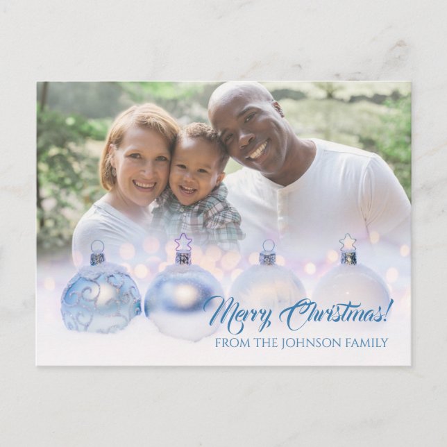 Postal Cartão de Natal Familiar com Bolas de Prata (Frente)