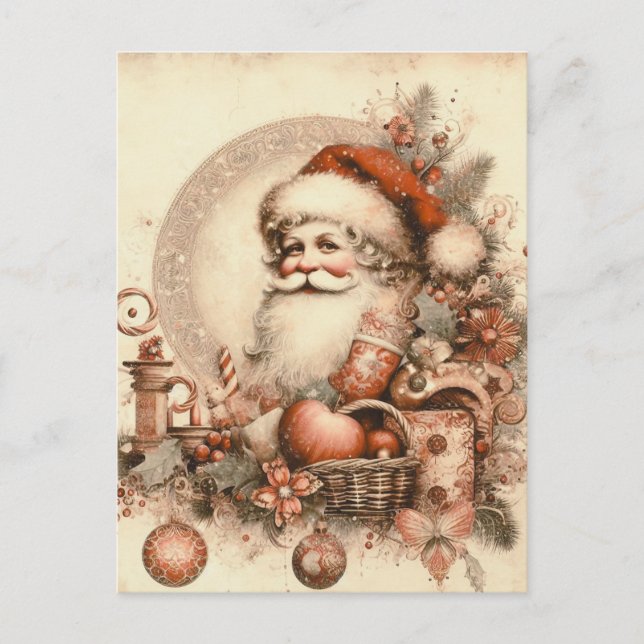 Postal Cartão de Natal Feliz Natal com amor Papai Noel (Frente)