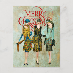 Postal Cartão de Natal Feminino Vintage dos anos 1930