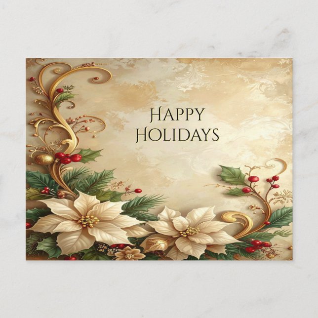 Postal Cartão de Natal Floral de Férias (Frente)