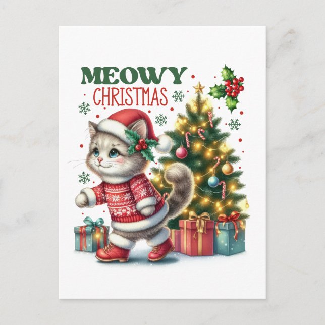 Postal Cartão de Natal Meowy (Frente)