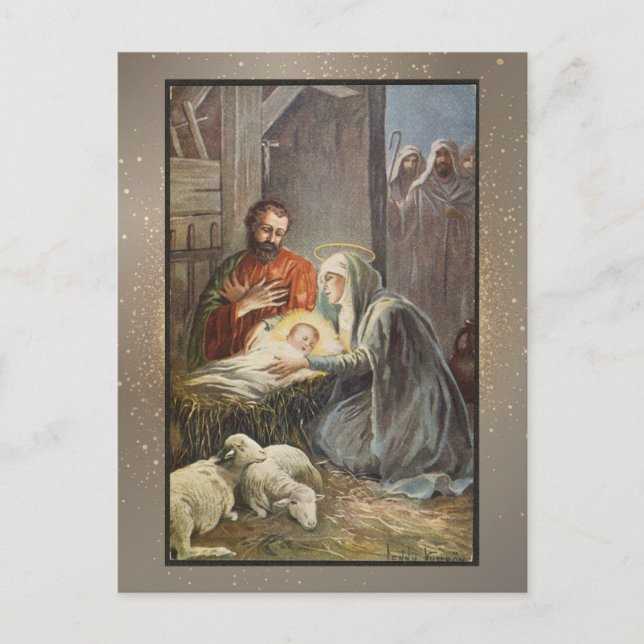 Postal Cartão de Natal Religioso Antigo (Frente)