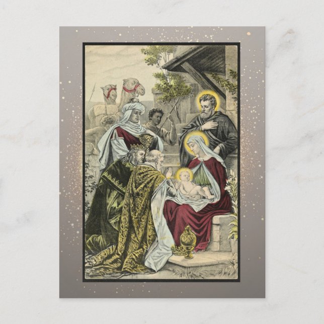 Postal Cartão de Natal Religioso Vintage (Frente)