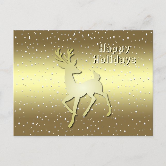 Postal Cartão de Natal Reno Dourado Nevado (Frente)