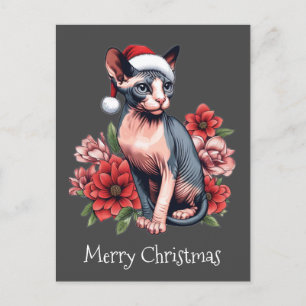 Postal Cartão de Natal   Sphynx Cat Vestindo um Santa Hat