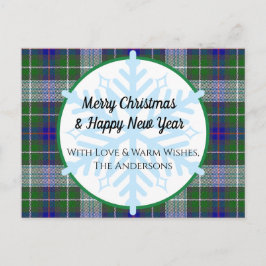 Postal Cartão de Natal Tartan Xadrez e Flocos de Neve