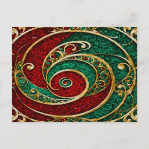 Postal Cartão de Natal Vermelho Dourado Verde Férias