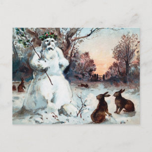 Postal Cartão de Natal Vintage Assustador Homem de Neve